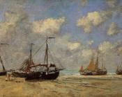 尤金 布丹 : Scheveningen, Boats Aground on the Shore